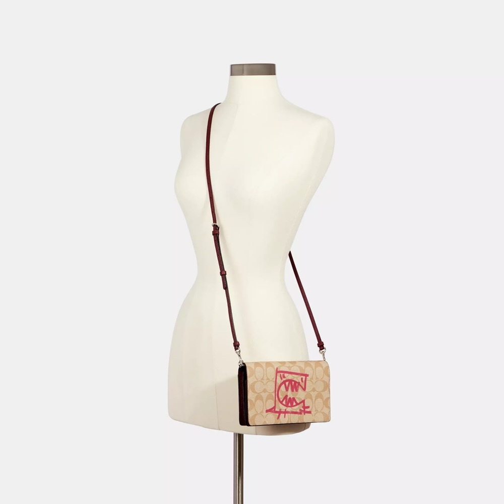 Anna Foldover Crossbody Clutch In Signature Canvas With Rexy By Guang Yu - Picture 2 of 14